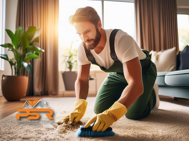 professional technician working expert carpet cleaning in residential home removing tough stains eco friendly solutions